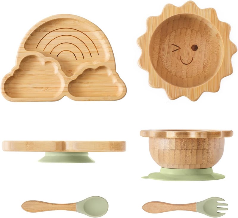 let's make Bamboo Suction Plates Bowls Set for Baby Toddler Divided Platter Food bowl with Silicone Fork & Spoon All-Natural Baby Feeding Set for Baby-Led Weaning, Non-Slip Design - Image 1